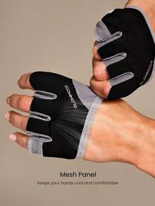 GLOWMODE Grip And Glow Sweat-Wicking Stretchy Non-Slip Rubber Mesh 4-Finger Training Gloves Gym Studio Yoga Workout Dumbbells Active Wear - Black - View 4