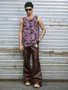 AXEPEAK Men's Fashion Zipper Design PU Leather Loose Pants - Brown - View 6