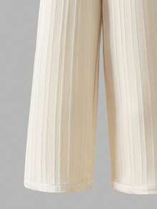 Sweetra Young Girl Summer New Black Collar Chic Sleeveless Crop Top And Casual Straight Leg Pants 2 Pieces Set, Woven Textured Fabric, Elegant And Minimalist - Multicolor - View 5