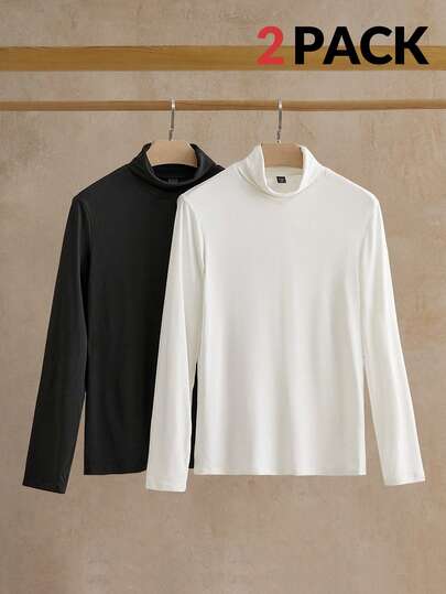 Manfinity VCAY 男士休闲纯色高领长袖T恤，秋季情侣装