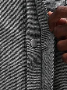 SUMWON Boxy Fit Long Sleeve Textured Overshirt With Chest Pocket Detail Button Front Casual Shirt Plain - Black and White - View 7