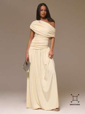 MUSERA Robe longue drapée asymétrique avec taille cintrée, épaule froncée. , mignonne, pour l'automne, l'hiver, les sorties, le Nouvel An, les fêtes de Noël