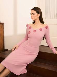 Vestaglia elegante e comoda Moireta in tessuto lavorato a maglia con motivo floreale, adatta per il loungewear, per l'autunno e l'inverno - Rosa - Visualizzare 4