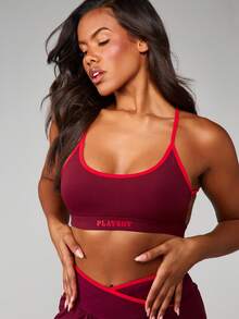 Missguided x Playboy Sports Bra With Criss Cross Back And Contrast Piping For Athletic Performance - Multicolor - View 4