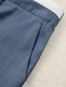 SHEIN PETITE Women's Casual Commuter Contrast Waistband Straight Leg Pants - Blue - View 7