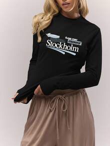 MUSERA Áo thun dài tay ôm dáng cổ tròn in họa tiết, phong cách cổ điển, dễ thương, đồng quê, nhà tranh, phong cách thanh lịch, thoải mái, dành cho nữ, màu vàng bơ, thích hợp cho mùa xuân hè, đi nghỉ mát. - màu đen - Xem 5