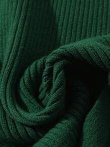 GlowEve CURVE Plus Size Elegant Solid Color Flare Sleeve High Slit Knit Dress, Autumn/Winter - Green - View 5