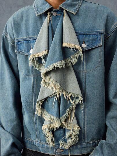 Street Life Men's Hip-Hop Ruffled Collar Denim Jacket