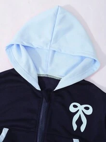 SHEIN 女童字母印花连帽棒球夹克和休闲运动裤套装 - 彩色 - 查看 5