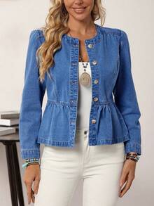 EMERY ROSE Women's Denim Jacket And Coat, Fashionable For Summer - Medium Wash - View 3