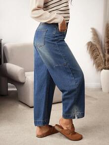 EMERY ROSE Women's Casual Washed Flared Leg Jeans - Blue - View 3