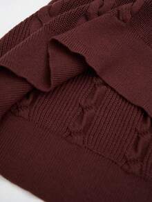 Manfinity Homme Men's Maroon Half-Button Crew Neck Knit Sweater,Autumn Smart Casual Dress Style,Collegiate Cable Knit Wear For Work Commute,Home Life & Casual Travel - Brown - View 5