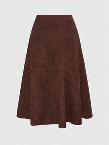ROMWE Hippie Spring/Summer Carnival Party Casual Women's Fall Plain Simple A-Line Skirt, Casual Wear - Brown - View 2