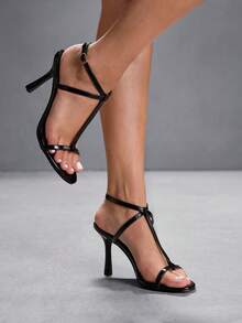 CUCCOO SZL Women's Fashionable Solid Color Open Toe Versatile Summer Heeled Sandals - Black - View 10