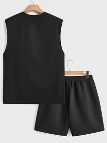 Manfinity Homme Men Summer Letter Graphic Tank Top & Shorts For Sports - Black - View 5