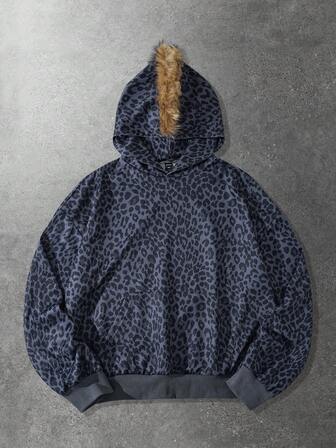 Street Life Felpa con cappuccio casual da uomo in stile patchwork con stampa leopardata e morbida