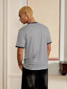 SWAVVY Men's Striped Print Crew Neck Casual Versatile Summer Short Sleeve T-Shirt - Multicolor - View 6