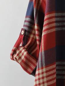 Linhara Áo sơ mi kẻ caro cỡ lớn cho nữ, dáng dài vừa, tay dài, thân trước ngắn, lưng sau ngắn, cổ tay áo thắt nơ, dáng rộng thoải mái, phong cách cổ điển, mùa xuân/thu - Nhiều màu - Xem 5