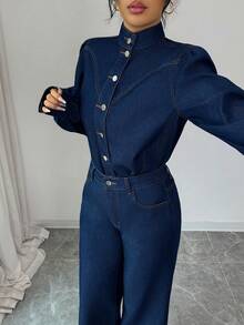 Elenzga Elegant & Casual Women Denim Set - Blue - View 3