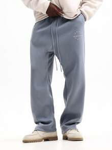 SUMWON Straight Fit Sweatpants With Star Circle Branding Casual Comfort Loungewear Fall Winter Plain - Grey - View 3