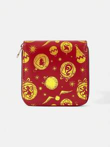 HARRY POTTER X SHEIN Fashionable Golden Snitch Print Zipper Small Wallet - Red - View 2