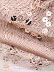 DAZY 女士优雅亮片灯笼袖连衣裙，秋季婚礼宾客礼服吊带裙 - 杏色 - 查看 10