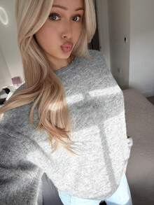 DAZY Pulover elegant tricotat cu imprimeu floral din șifon, cu guler rotund, spate fără fundă, mânecă lungă, casual, elegant, toamnă/iarnă