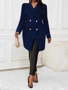 SHEIN Lady 新款秋冬优雅工作服藏蓝色羊腿袖大码外套，适合新年和感恩节等节日穿着，时尚百搭，包括女士西装外套、藏蓝色和宝蓝色外套，以及黑色夹克。 - 藏蓝色 - 查看 5