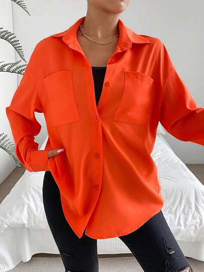 EMERY ROSE Women's Casual Solid Color Drop Shoulder Loose Blouse