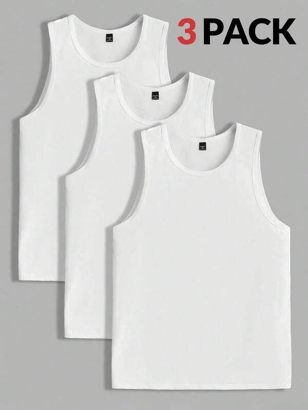 EASEVO Men's Plus Size Summer Solid Color Round Neck Casual Vest