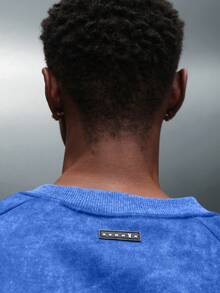 PLAYBOY X SUMWON Essentials Washed Effect Cropped Long Sleeve Sweatshirt With Ribbed Crew Neck And Raglan Sleeves - Blue - View 5