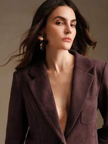 Anewsta Suede Long Sleeve Elegant Multi-Pocket Blazer - Mocha Brown - View 4