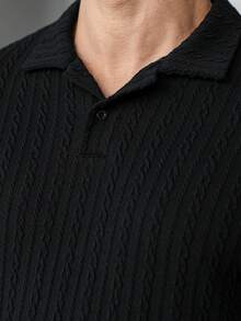 Manfinity CasualCool 男士纯色半开襟插肩短袖休闲Polo衫 - 黑色 - 查看 5