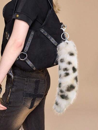 Goth 1pc Fashionable, Exquisite, Versatile, High-Quality, Stylish Multi-Color Polka Dot, Leopard, Animal Print, Faux Fox, Raccoon, Deer Tail Keychain, Bag Charm, Accessory, Suitable For Women, Daily Wear, Holiday Gift
