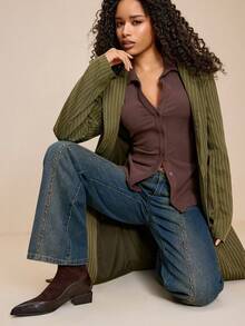 Daringsoles Women's Pointed Toe Slip-On Knee-High Boots, Black Smooth Leather Chunky Heel Mid-Calf Sexy Versatile Tall Boots - Coffee Brown - View 6