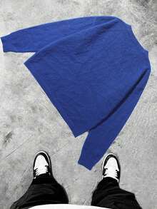 PAVTROS 男士蓝色V领针织衫，适合居家、校园和通勤穿着，秋冬季男士蓝色长袖针织衫 - 藍色 - 查看 2