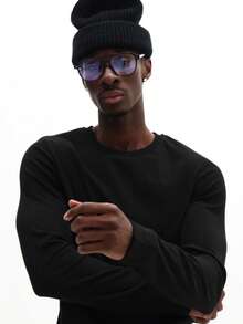 Camiseta de manga larga de cuello redondo con ajuste ceñido SUMWON, de punto acanalado, de color liso, para uso casual en invierno y otoño - Negro - Ver 4