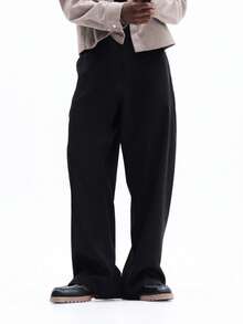 SUMWON 经典阔腿裤，宽松休闲裤，舒适日常下装，现代简约风格 - 黑色 - 查看 4