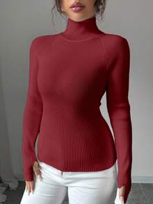 SHEIN Raffinéa Y2K 优雅户外针织套头毛衣，适合通勤、度假和日常穿着 - 酒紅色 - 查看 4