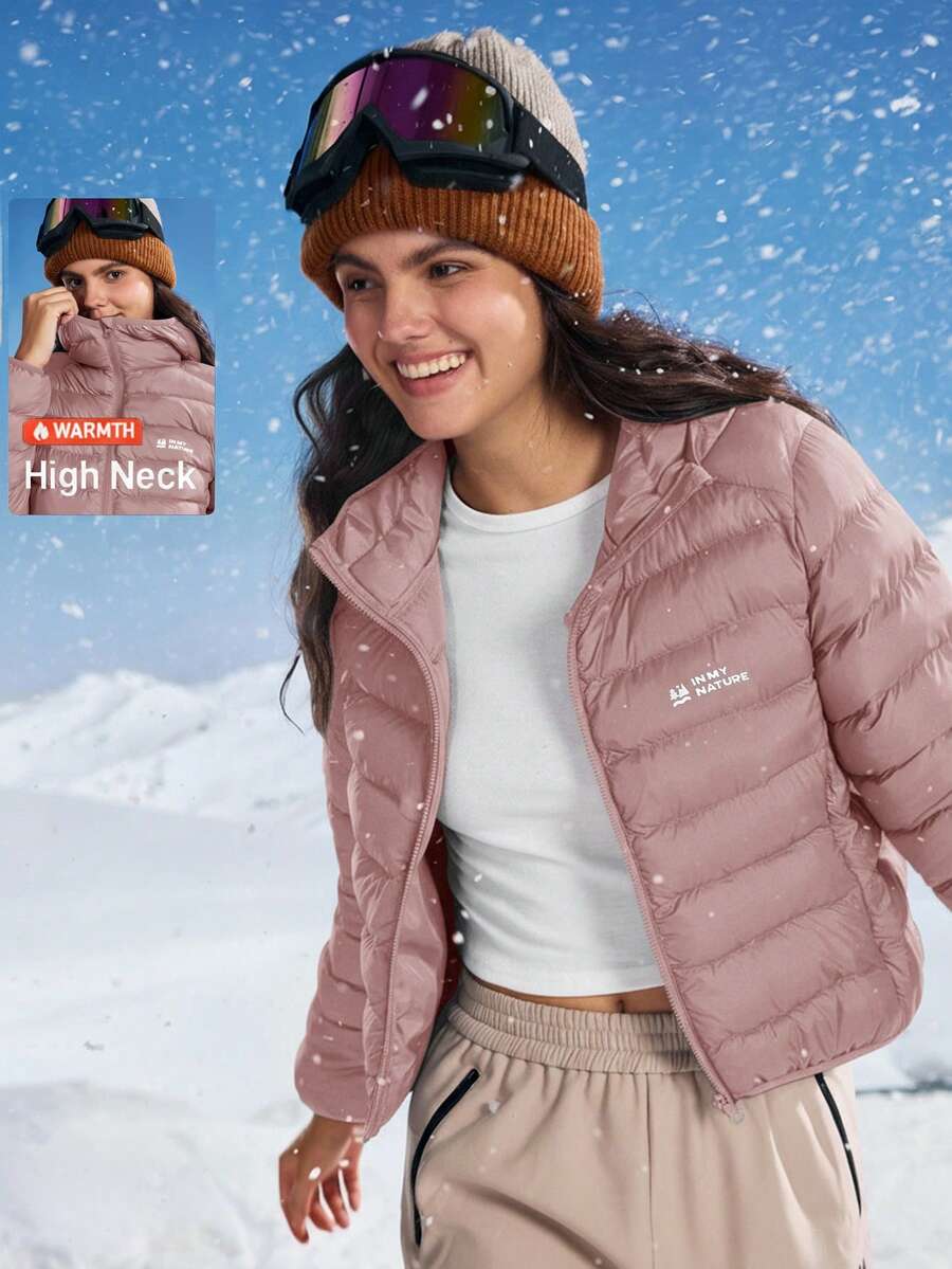 In My Nature Women's Letter Print Long Sleeve Zip-Up Hooded Outdoor Jacket, Winter