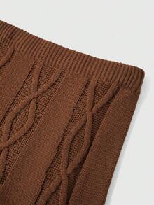 Lilora Autumn/Winter Casual Solid Elastic Waist Knit Skirt Brown Cable Knit Dress Brown Knit Dress Women Earth Tone Dress Long Sleeve Knit Dress Coffee Brown Dress