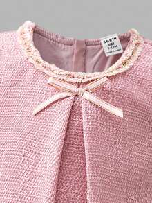 Sweetra 花童优雅 3D 花卉装饰蝴蝶结无袖连衣裙，适合婚礼、派对、生日、节日、拍照、夏季 - 粉色 - 查看 4