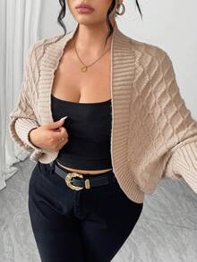 Elenzga Elegante cardigan a mantella di moda con motivo a rombi, taglie comode - Cachi - Visualizzare 6