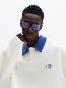SUMWON Boxy Fit Polo Shirt With Contrast Collar And Branded Logo For Casual Everyday Wear Plain - White - View 3