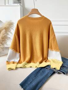 CosyJoli Áo len chui đầu cổ tròn họa tiết tua rua hình râu mèo cỡ lớn - Màu vàng - Xem 3