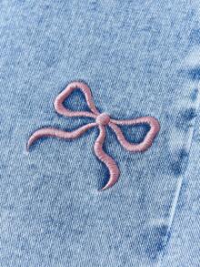 SHEIN Girlism Tween Girls Y2K Light Washed High Waist Pink Bowknot Flowers Embroidered Pocketed Cute Long Skirt Casual Baggy Jeans Skirt, Girls Fall Winter Back To School Homecoming Jeans,Girls Pants Streetwear Vintage Outfits,Comfortable And Versatile, For 8-12 Years Old Girls, Suitable For School, Home And Travel