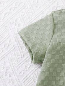 SHEIN Vintaside Kids 2 件装婴儿男童休闲日常百搭百搭纯色面料衬衫和短裤时尚街头时尚服装，适合户外活动和度假，春夏 - 薄荷綠 - 查看 4