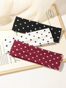 ROMWE Kawaii 3pcs Black & White Polka Dot + Striped Elastic Sweatband, Suitable For Daily Life, Yoga, Fitness, Travel, Women Hair Accessories - black and white red - View 2