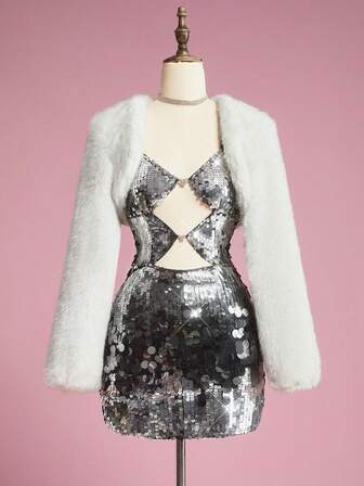 ROMWE Avant Women's Retro Vantage Elegant Party Faux Fur Jacket