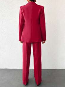 EURMUSE Ladies' Solid Color Simple Daily Suit Set - Red - View 2